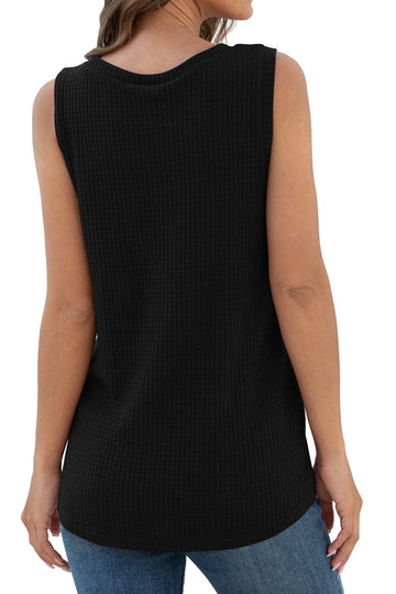 Solid Waffle Knit Tunic Casual Blouse Cute Twist Knot Tank